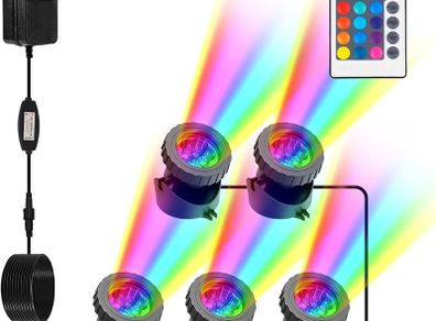 Pond Lights Mains Powered, RGB Underwater Spot Light Aquarium Lights with Remote Control IP68 Waterproof Multicolour Submersible Lights for Fish Tank Garden Yard Pool Fountain Pond(Set of 5)