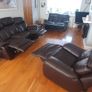 3 piece brown leather recliner sofa Image 2