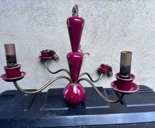 Vintage ceramic and brass 4 arm chandelier