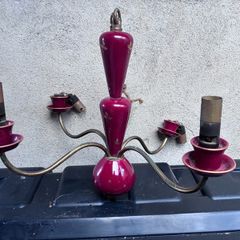 Vintage ceramic and brass 4 arm chandelier