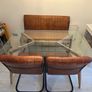 Glass Top Dining Table with Tan Faux Leather Bench & 2 Matching Chairs Set Image 2