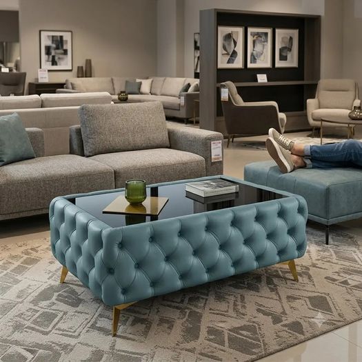 Chesterfield Coffee Table Velvet Rectangle 83x63x45cm with Glass