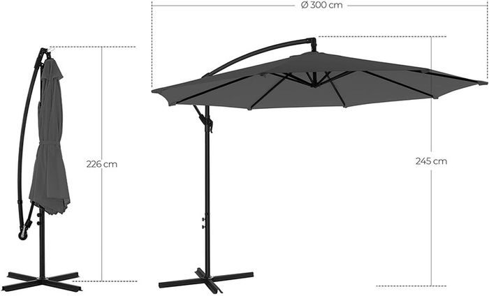 Parasol with Crank for Opening and Closing, Sun Protection, Garden Umbrella, UV Protection up to UPF 50+ for Garden, Patio