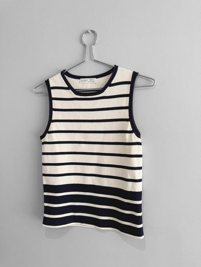 Pre Owned Classic Nautical Navy & Cream Striped Fine Knit Top