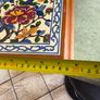 Vintage French Wood and Ceramic Tile Trivet, Floral Ceramic Hot Pot Stand Image 2