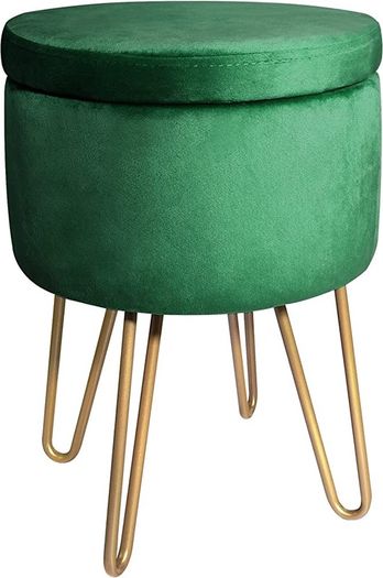 Velvet Dressing Table Stool, Round Vanity Stool with Storange, Bedroom Ottoman Stool with Metal Legs for Home Living Room Fitting Room Bedroom MULTIPLE COLOURS AVAILABLE (FREE POSTAGE)