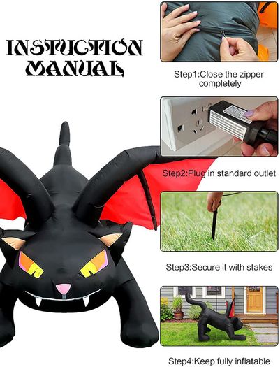 _Kalolary 6 Feet Halloween Inflatable Black Cat with Bat Wings Decoration Outdoor Built-in LEDs for Halloween Yard Garden Decorations Shopping Centre Party Decoration