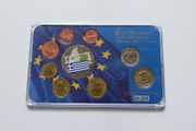 Greece european currencies Medal &amp; stickman 2 EURO coins set UNC