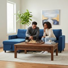 Blue Corner Sofa Bed Storage,215cm