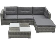 5 Piece Garden Lounge Set with Cushions Poly Rattan Grey