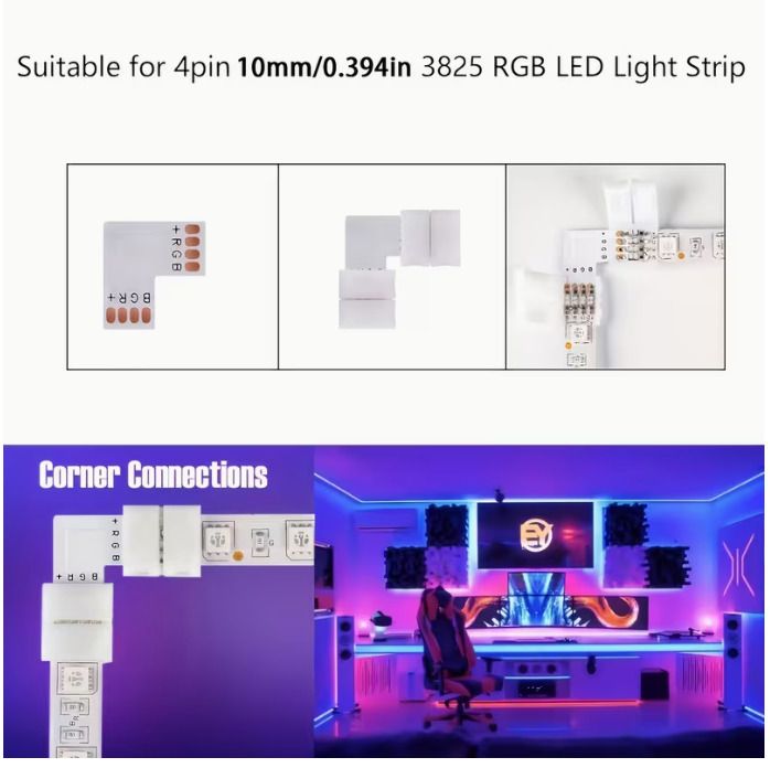 30pcs 4-Pin LED Connectors 10Mm L-Shape Solderless Connector Kit Heat Resistant RGB LED Light Strip Connectors Quick Connector Solderless Unwired for 10Mm SMD5050 Multicolour Strips Splice Extend
