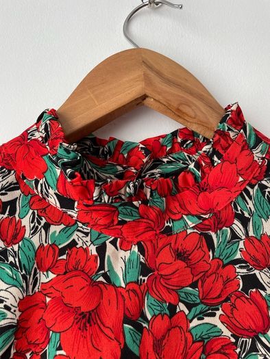 Little Mistress High Neck smock dress floral red mix size