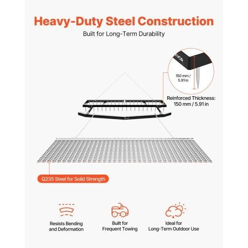 Drag Harrow, 6 ft Tow-Behind Driveway Grader with Chain Harrow, Adjustable Width & 80lbs Load Capacity, Heavy Duty Lawn Leveling Rake, Fits ATVs UTVs Tractors, for Gravel Driveway Field