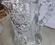 Antique American Brilliant heavy Crystal 1900 s Tall Sawtooth Pitcher, Brilliant Cut Glass Hobstar 9" Water Pitcher and  weighs about 7 lb. 3.1 kg.approx.