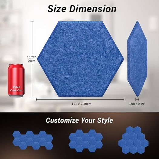 NEW SALE | 12 Pack Hexagon Acoustic Panels Self-adhesive, 30x26x0,9cm High Density Sound Proof Panels
