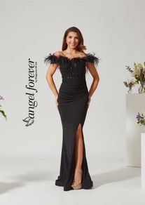 Angel Forever AF4306 Black Sequin & Feather Evening Dress UK 8 XS