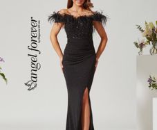 Angel Forever AF4306 Black Sequin & Feather Evening Dress UK 8 XS