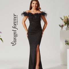 Angel Forever AF4306 Black Sequin & Feather Evening Dress UK 8 XS