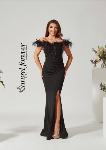Angel Forever AF4306 Black Sequin & Feather Evening Dress UK 8 XS