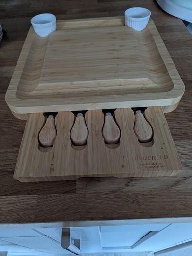 Wooden cheese board and knife set