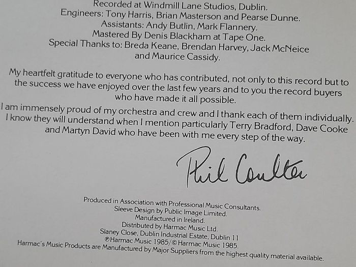 Signed Phil Coulter vinyl  Lp