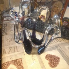 Newgrange Living Freeform Art Glass Abstract Candle Holder in deep purple and clear glass, Postage Available or Collection