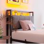 3ft Single Bed Frame with Storage Headboard,LED Lights,Metal Upholstered Platform Bed Frame with Charging Image 3