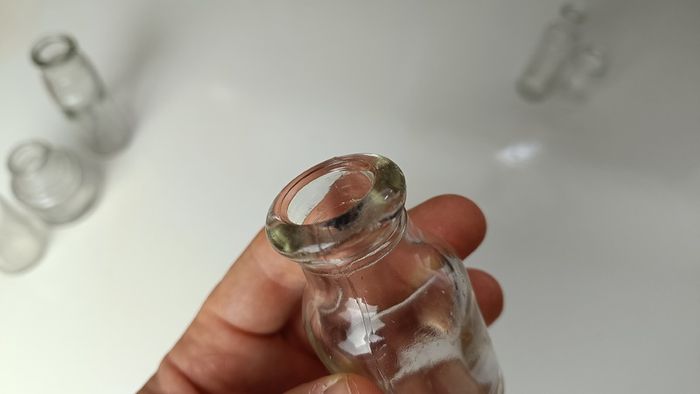 449 - Set of 5 Vintage Clear Glass Cork Top Collectible Decorative Bottles