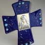 Blue Glass Cross with Silver Medallion Image 6