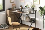 70cm Computer Desk, Home Office Desk for Home, Small Desk for Spaces, GreyOak Small Table with Monitor Stand