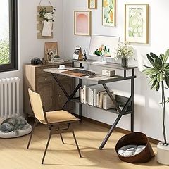 70cm Computer Desk, Home Office Desk for Home, Small Desk for Spaces, GreyOak Small Table with Monitor Stand