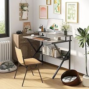 70cm Computer Desk, Home Office Desk for Home, Small Desk for Spaces, GreyOak Small Table with Monitor Stand