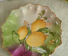 Antique Moritz Zdekauer MZ Austria Fruit Lemon Porcelain Scalloped  Plate as hanging plate