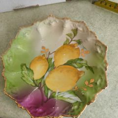 Antique Moritz Zdekauer MZ Austria Fruit Lemon Porcelain Scalloped  Plate as hanging plate
