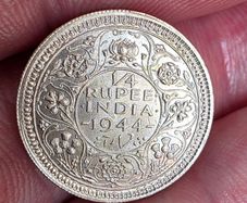 1944 silver 1/4 rupee