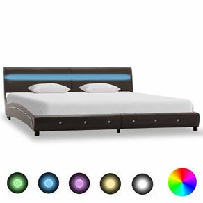 Bed Frame with LED Grey Faux Leather 150x200 cm