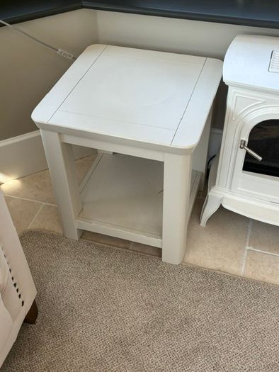 Pair of Solid Wood Off-White Lamp Tables