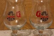 A pair of Duvel Belgian beer tulip glasses