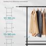 SALE | Double Clothes Rail, Clothing Rack with Extendable Top Rail, Clothes Rail on Wheels, 113-180 cm Height Adjustable Clothes Rack, Adjustable Middle Rail, Black Image 5