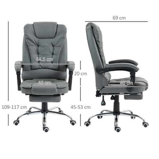 Office chair with footrest, desk chair, adjustable backrest, height-adjustable, Gray+Black+Silver
