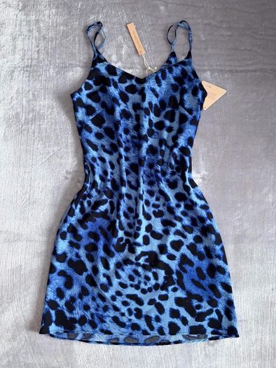 Dancing Leopard Size 12 Vibrant Blue Leopard Print Strappy Mini Dress BNWT