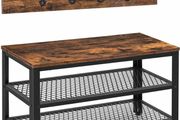 Shoe Bench with Coat Rack Hanger, Hall Tree, Entryway Shoe Rack with 9 Hooks and Shelf, Coat Stand, Sturdy and Easy Assembly, Hallway Coat Hat Bag Hanging Organizer, Rustic Brown