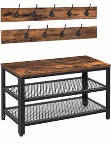 Shoe Bench with Coat Rack Hanger, Hall Tree, Entryway Shoe Rack with 9 Hooks and Shelf, Coat Stand, Sturdy and Easy Assembly, Hallway Coat Hat Bag Hanging Organizer, Rustic Brown