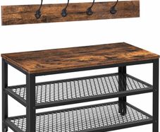 Shoe Bench with Coat Rack Hanger, Hall Tree, Entryway Shoe Rack with 9 Hooks and Shelf, Coat Stand, Sturdy and Easy Assembly, Hallway Coat Hat Bag Hanging Organizer, Rustic Brown