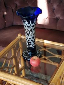 Superb Very Tall  Bristol Blue Hand Blown Late Victorian Art Nouveau Glass Vase