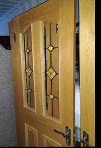 Single Solid Oak Internal Door with Leaded Glass Very Heavy