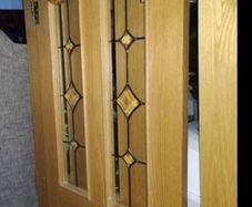 Single Solid Oak Internal Door with Leaded Glass Very Heavy