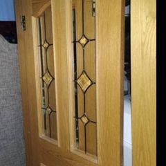Single Solid Oak Internal Door with Leaded Glass Very Heavy