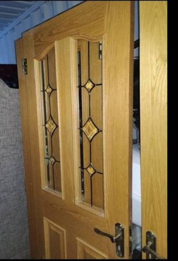 Single Solid Oak Internal Door with Leaded Glass Very Heavy