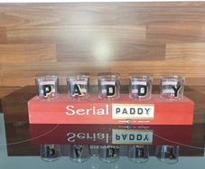 Paddy whiskey stand with shooter Glass's